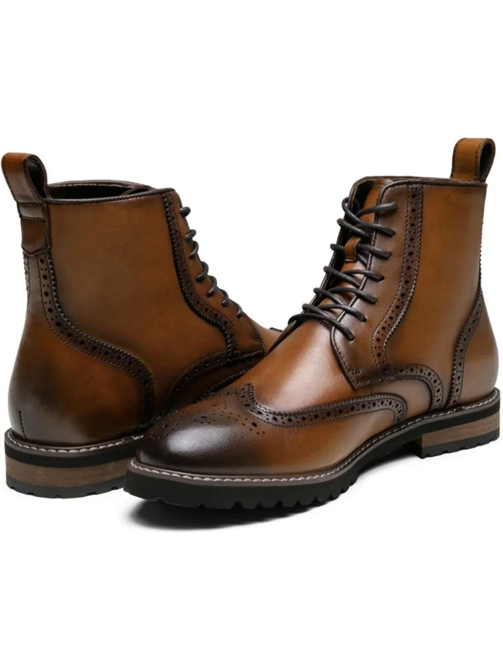 Men's Brown Boots Premium Leather Cap Toe Casual Boots Chukka Dress Boots